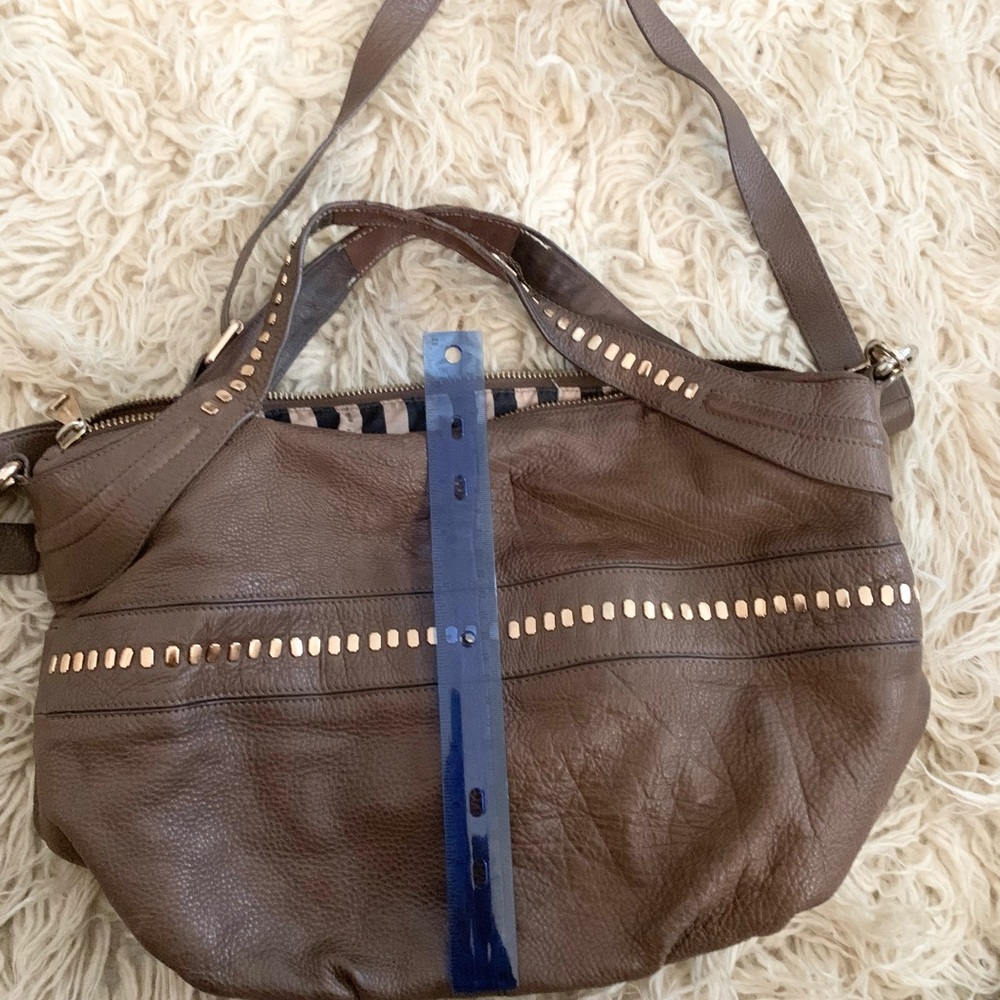 Kelsi Dagger | Pebbled Putty Stone Brown Leather Bag Hand Strap or Crossbody - Picture 15 of 16